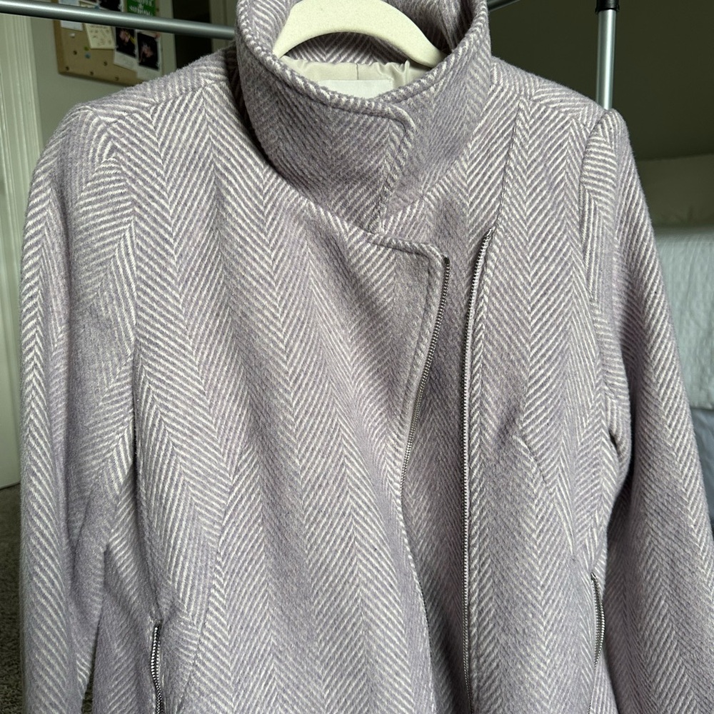LOFT Women's Lilac and White Herringbone Trench Coat - Picture 2 of 4